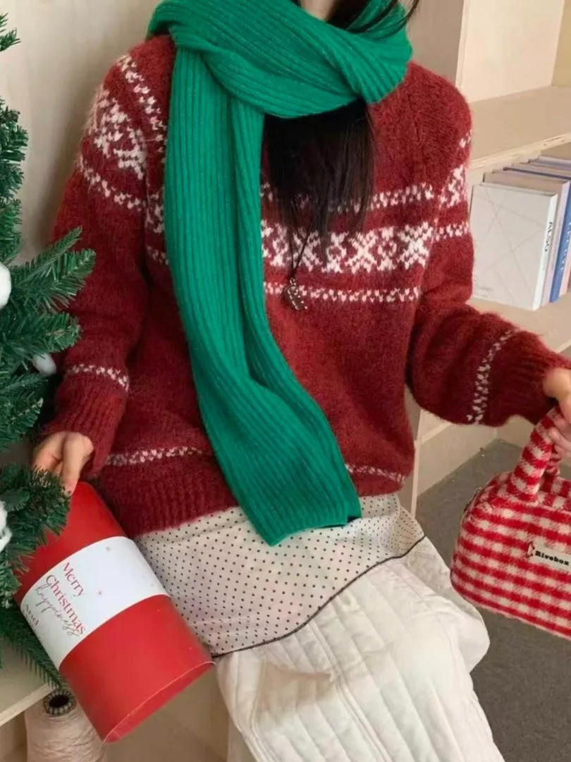 Cisas Island – pull en tricot pour femme, Vintage, Fair Isle, broderie ronde, doux et confortable, pour petite Stature, automne hiver