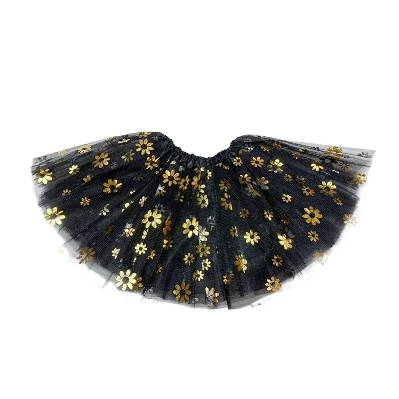 Kids Baby Flower Glitter Dance Tutu Skirt For Girl Floral 3 Layers Tulle Toddler Pettiskirt Children Chiffon 2-8T