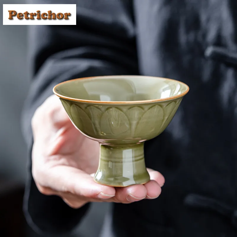 

2 шт./лот Yue Kiln Celadon Lotus High Foot Teacup Ретро Чайная чаша Чайная чашка Набор чайных чашек Персональная чашка Jianzhan Master Cups 65 мл