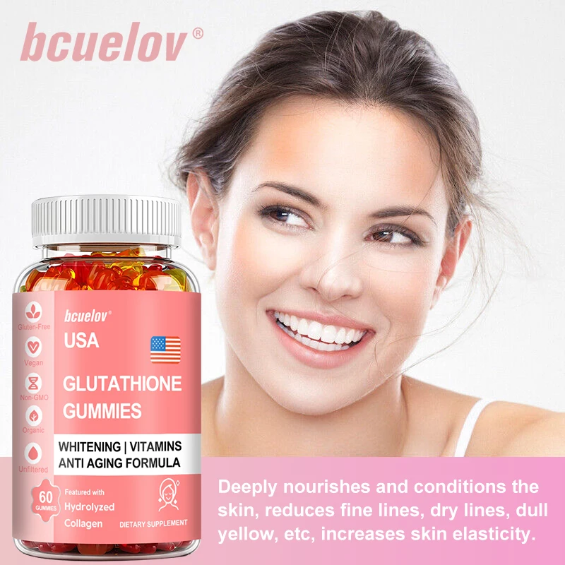 

Bcuelov Glutathione Gummies - Vitamin C and Hydrolyzed Collagen, Skin, Immunity, Teeth, Protect Cells From Oxidative Stress