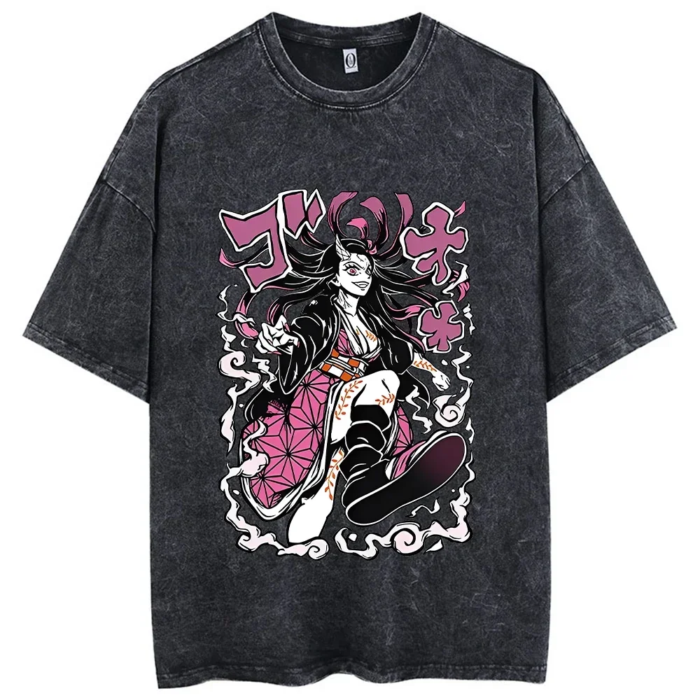 2026 Nieuwe Hot Anime Gedrukt Zuur Gewassen T-shirt 100% Katoen Streetwear Tops Vintage Manga Fashion Oversized Tees Unisex