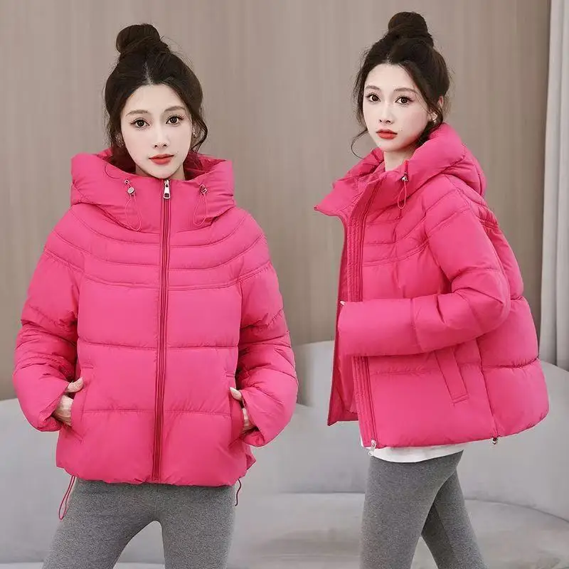Fashion Winter Short Parkas 2026 Women's Down Cotton-padded Jacket Thicken Warm Coat Hooded Top Student Loose Bread Outerwear