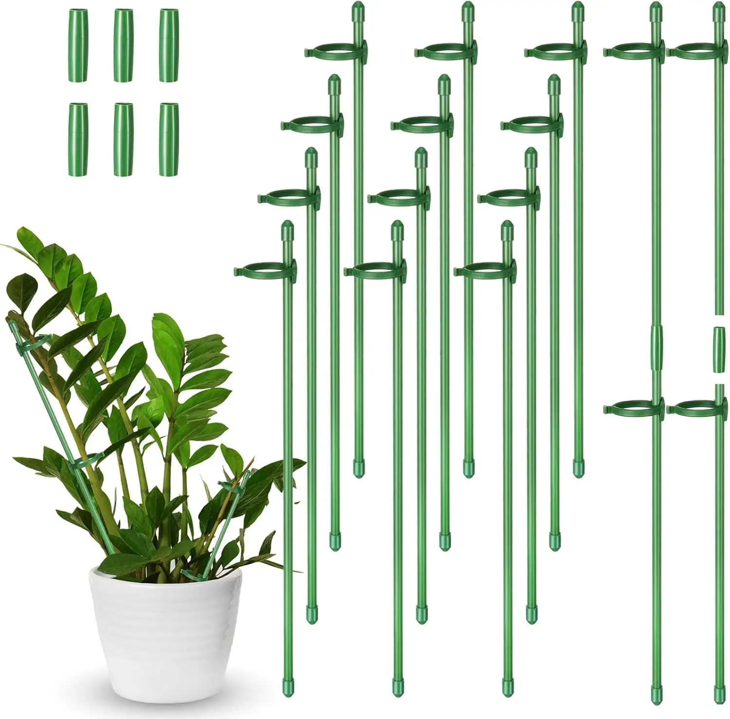

12 Pcs 12 Inch Adjustable Plant Support Stakes for Indoor Outdoor Garden Orchid Stems, Tomato Flowers, Potted Plants Green