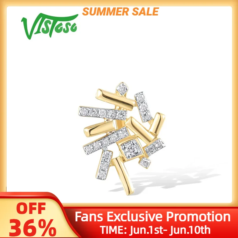 

VISTOSO Genuine 14K 585 Yellow Gold Pendant For Women Sparkling Diamonds Irregular Threads Wedding Gifts Fashion Fine Jewelry