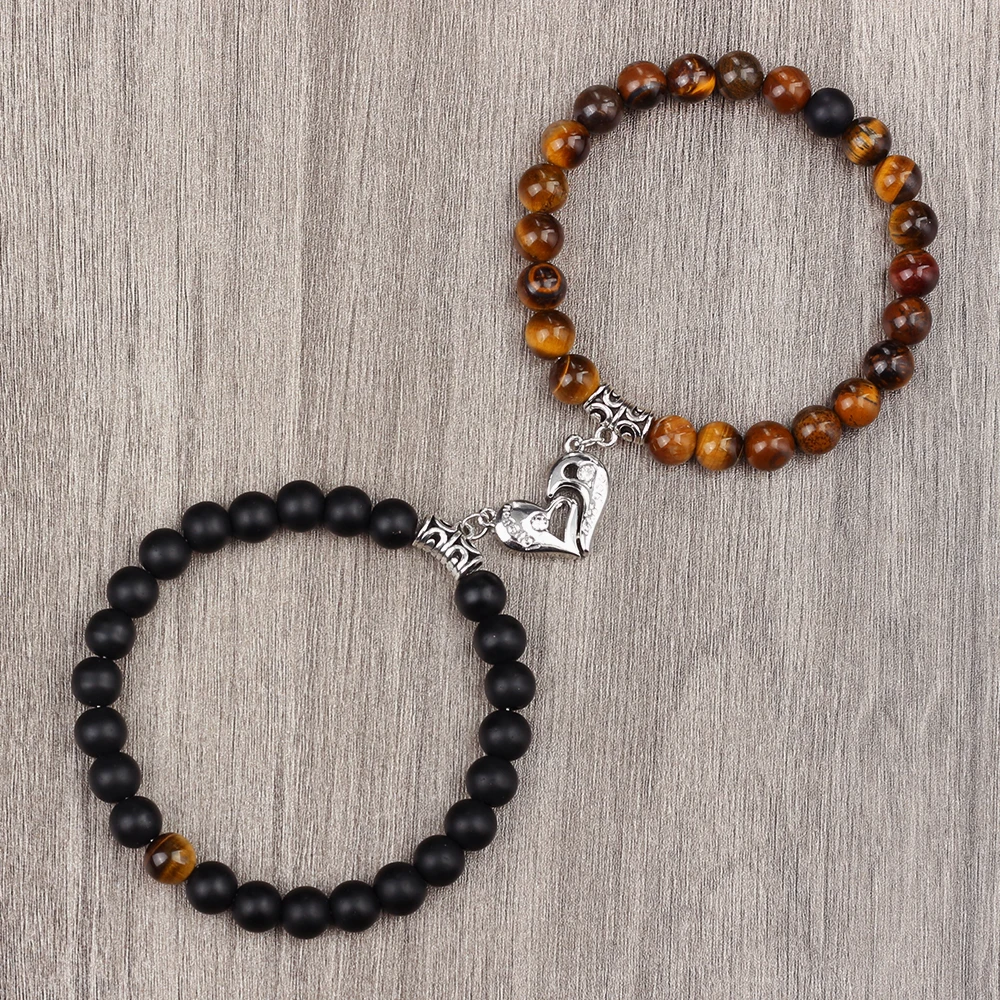 موضة المغناطيس أساور للأزواج الحب القلب أساور مغناطيسية الحجر الطبيعي الملكيت الحمم العقيق الخرز الطاقة الإسورة مجوهرات هدية #4