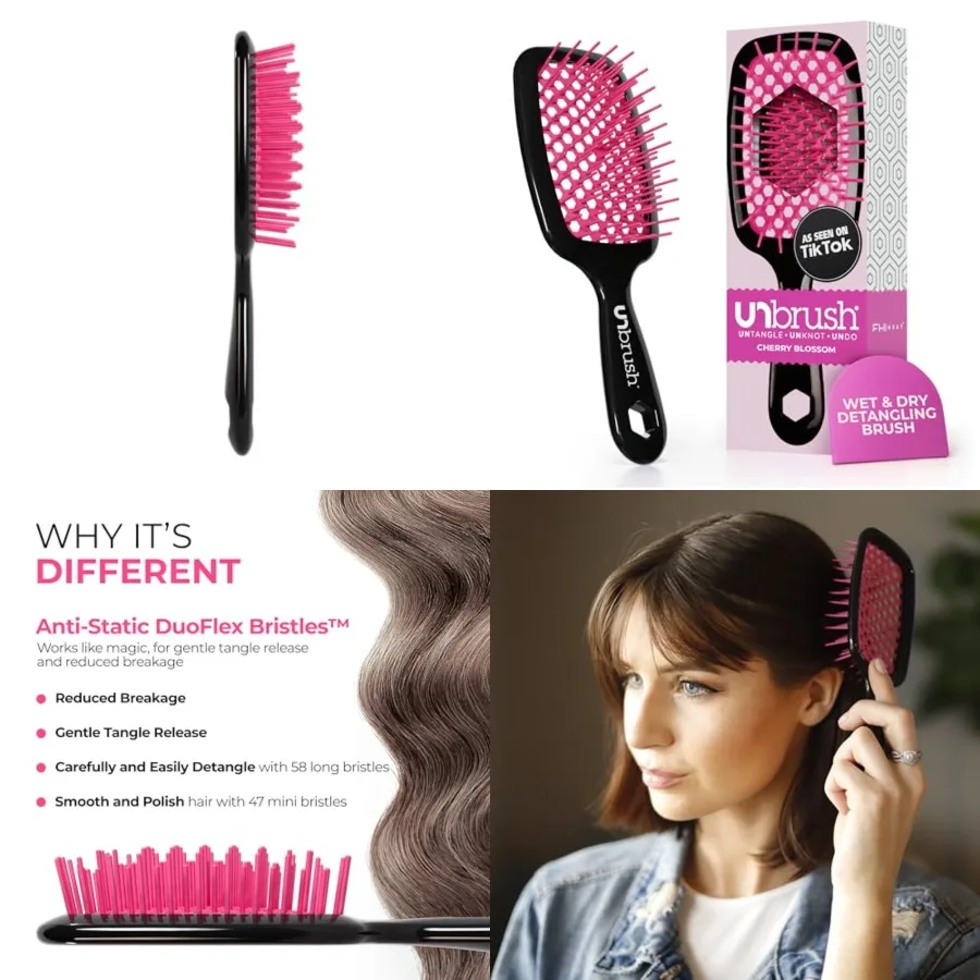 

UNbrush Detangling Brush for Pain-Free Brushing on All Wet or Dry Hair Types — Durable DuoFlex Anti-Static Bristles, Lightweigh