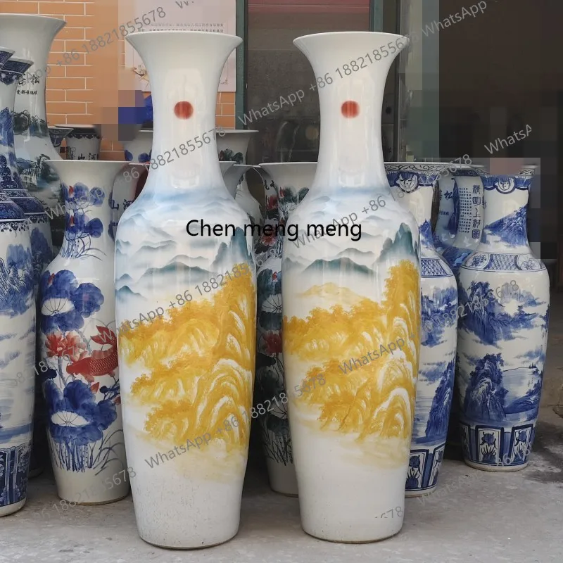 

Ceramic floor-to-ceiling vase with colorful landscapes on the glaze, hotel villa opening gift ornament