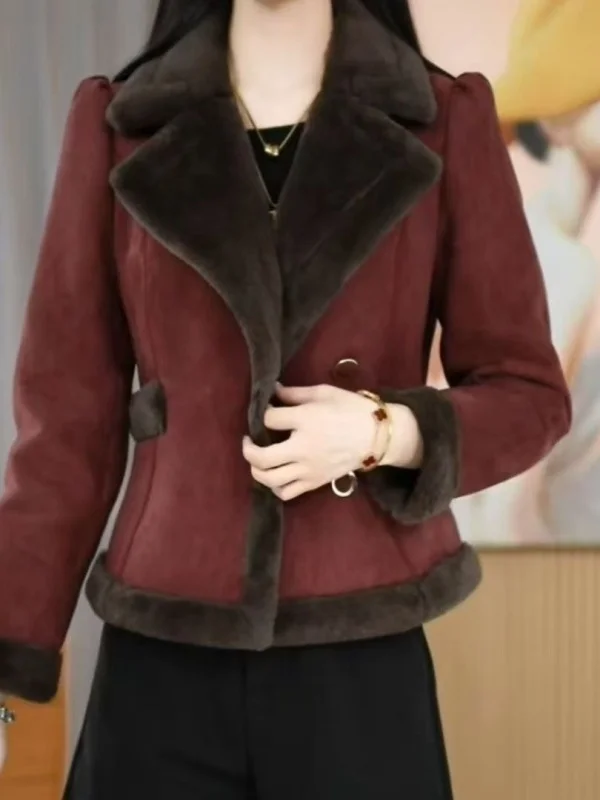 

Теплое хлопковое пальто на меховой подкладке, двубортное, с кожаными и меховыми вставками, осенне-зимнее, для женщин среднего возраста