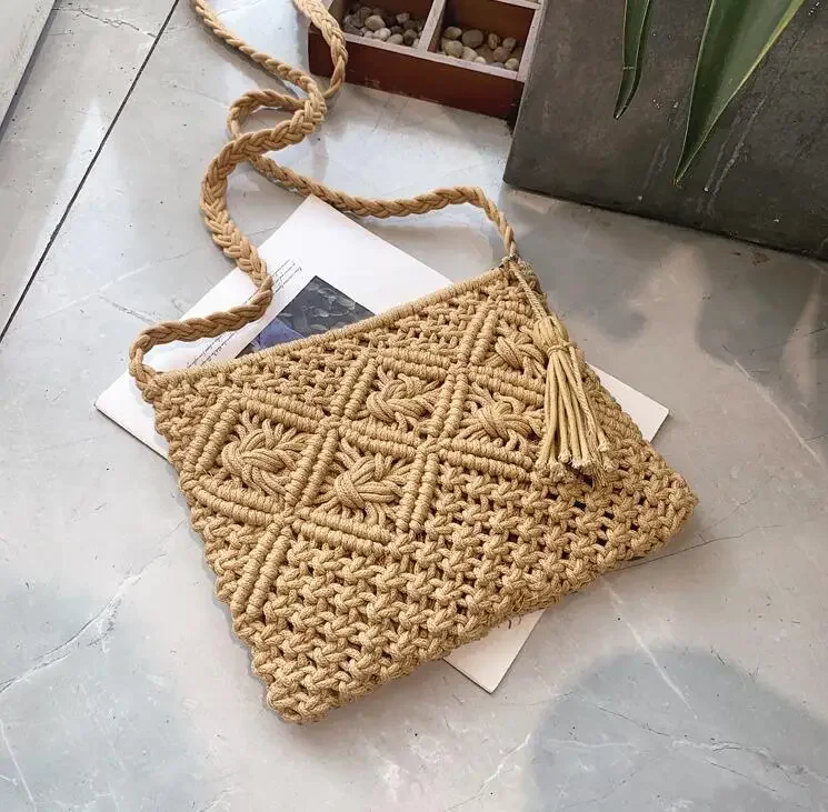 Fashion Woven Shoulder Bags Summer Women Cotton thread Weave Crossbody Beach Travel Handbag Female Bag Messenger Bags Bolsa  sac