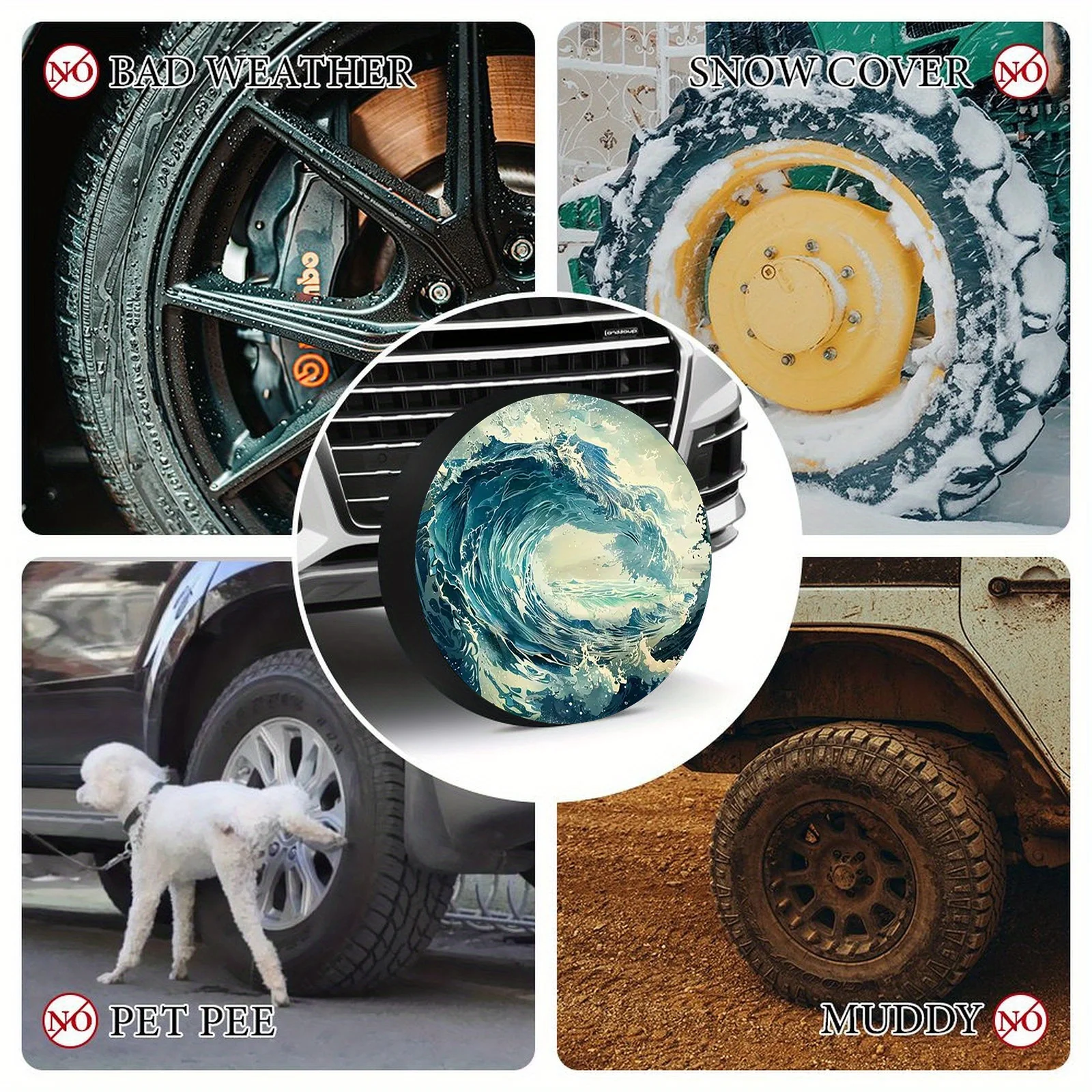 1pc - Giant Ocean Wave Themed Durable Polyester Fiber Tire Cover, Suitable For RVs, Campers, And Trailers - UV Resistant, Dustpr