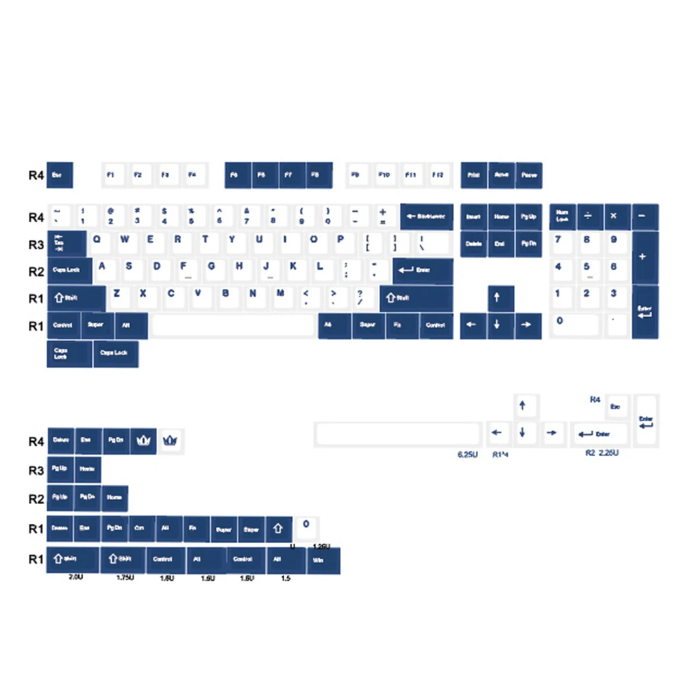 Thicken PBT Keycaps Dye Sublimation Mechanical Gaming Keyboard Keycaps Blue White  English Letter 61 64 68 84 87 Layout Key Cap