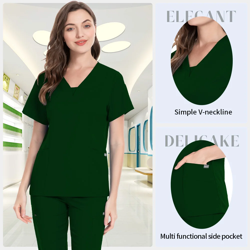 니아힌 고품질 의료복 여성 수술 가운 치과 실험실 조거 작업복 세트 (포켓 포함) 동물병원 간호 유니폼