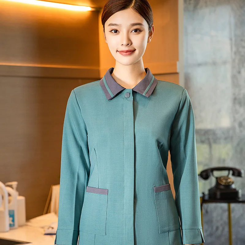 Hotel Lapel Cleaning Aunt Work Uniform Long Sleeve Women Hotel Room Property Community Housekeeping Cleaner Autumn Winter