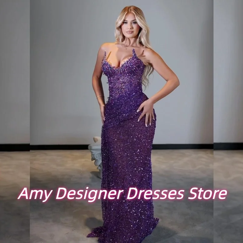 Dark Purple Sleeveless Beaaded Evening Dress Vestido De Festa Long Mermaid Wedding Party Dresses Prom Gowns For Women Customized