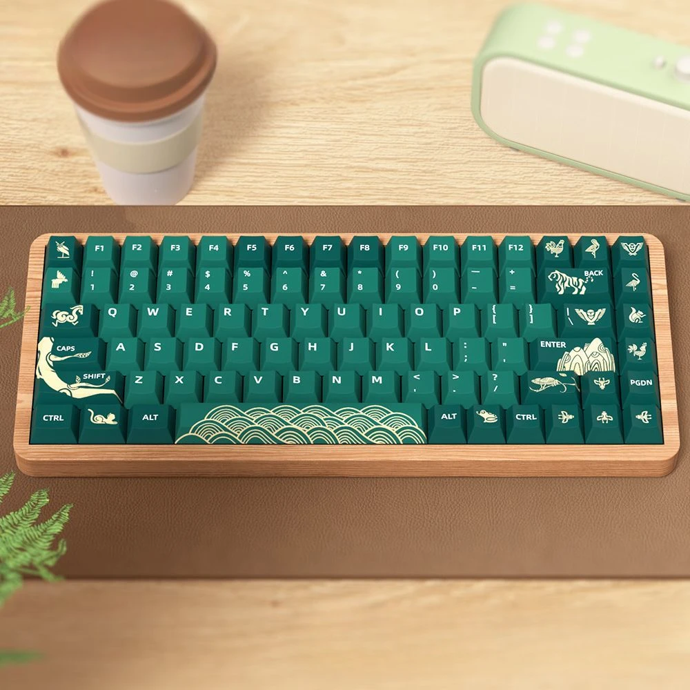 Clavier mécanique à sublimation thermique à cinq côtés, touches minimalistes, vert foncé, 138, 158 prédire, PBT, aucun thème animal et forêt