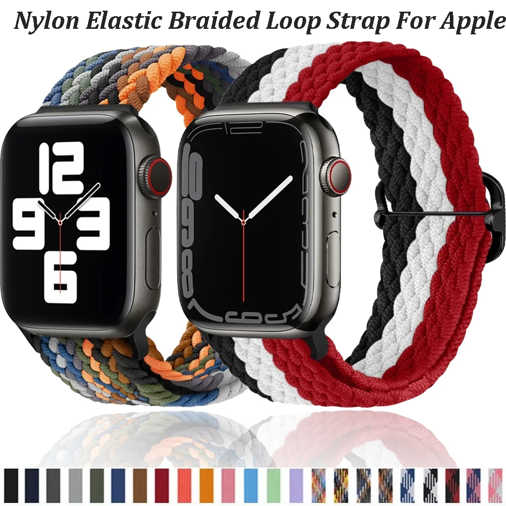 Nylon Elastic Braided Loop Strap For Apple Watch Ultra 49mm 45/44/40/42/46mm Comfortable Breathable Band Series 11 10 9 8 7 6 SE