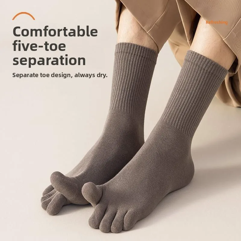 Men's Spring Autumn Middle Tube Socks Sports Absorb Sweat Five Fingers Long Tube Cotton Socks Winter Children Pure Color