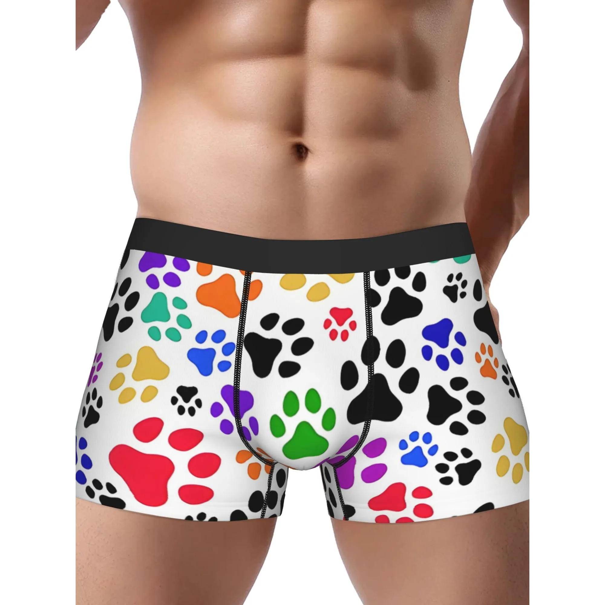 

Rainbow Paws Print Boxer Briefs Comfort Fit Underwear with Vibrant Paw Prints Novelty Underwear Playful Print Underwear