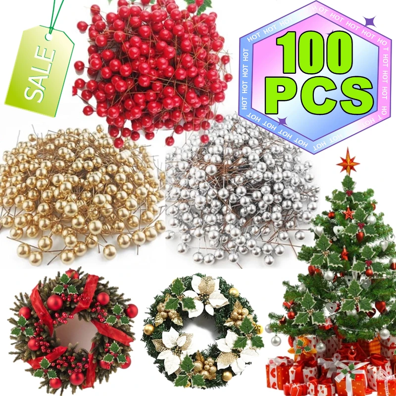 جديد 10-100 قطعة التوت الاصطناعي الأحمر وهمية التوت الكرز السداة الخرز البسيطة الأزهار إكليل حلية عيد الميلاد السنة الجديدة هدايا الحفلات