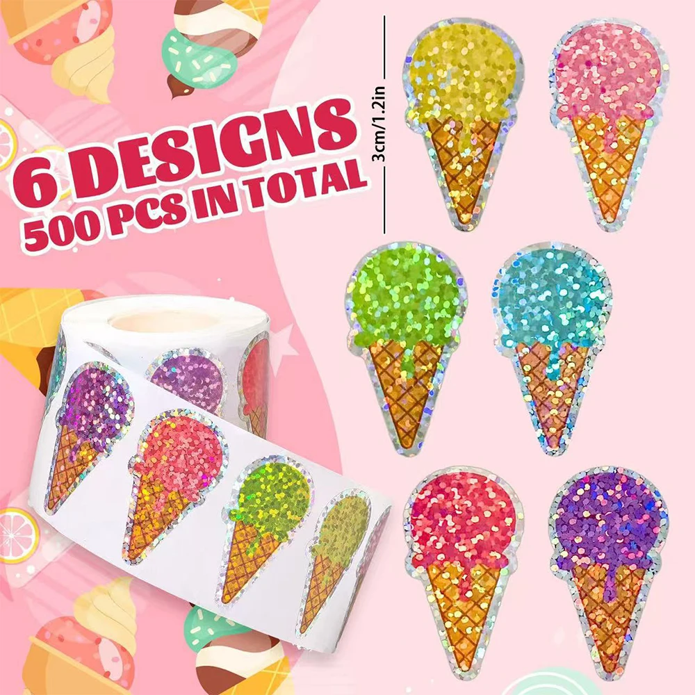 500pcs Cartoon Shining Brightly Ice Cream Stickers Roll DIY Laptop Scrapbooking Phone Case Decoration Stationery Sticker Label