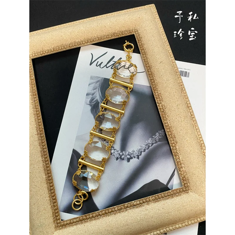 Brass Chunky Clear Beads Bracelet Women Men Lover Jewelry Designer T Show Runway Gown INS Japan Korean