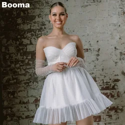 Booma Short A-Line Wedding Party Dresss Sweetheart Tulle Bridals Gowns for Women Pleat Pearls Ruched Cocktail Dresses