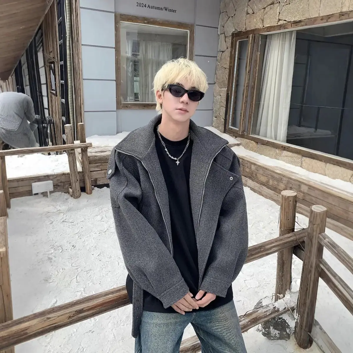 

Мужская куртка из шерстяной смеси, очень большого размера, элегантная, красивая, изысканная, модная, в городском уличном стиле, повседневная, удобная.