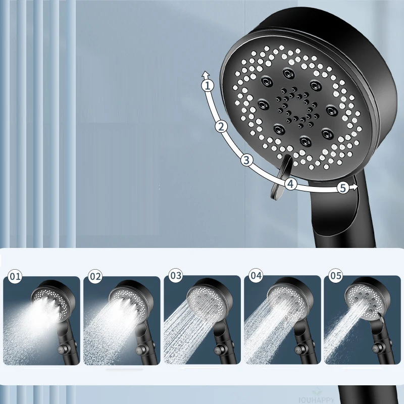 Душевая насадка высокого давления с остановкой одним щелчком мыши, портативная экономия воды, 5-режимная регулируемая насадка для душа, аксессуары для ванной комнаты