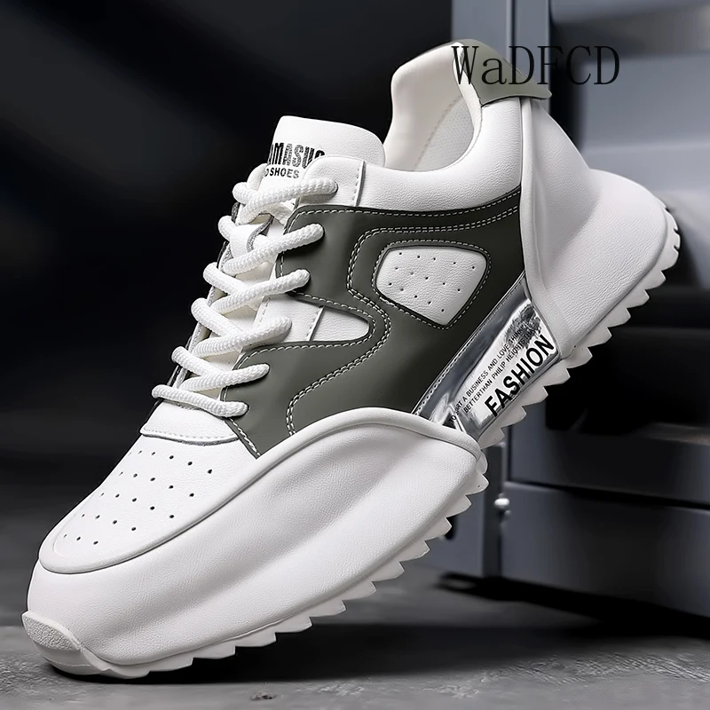 

Chunky Sneaker Men Designer Board Shoes Fashion Casual Split Leather Fabric Breathable Increased Internal Platform Running Shoes