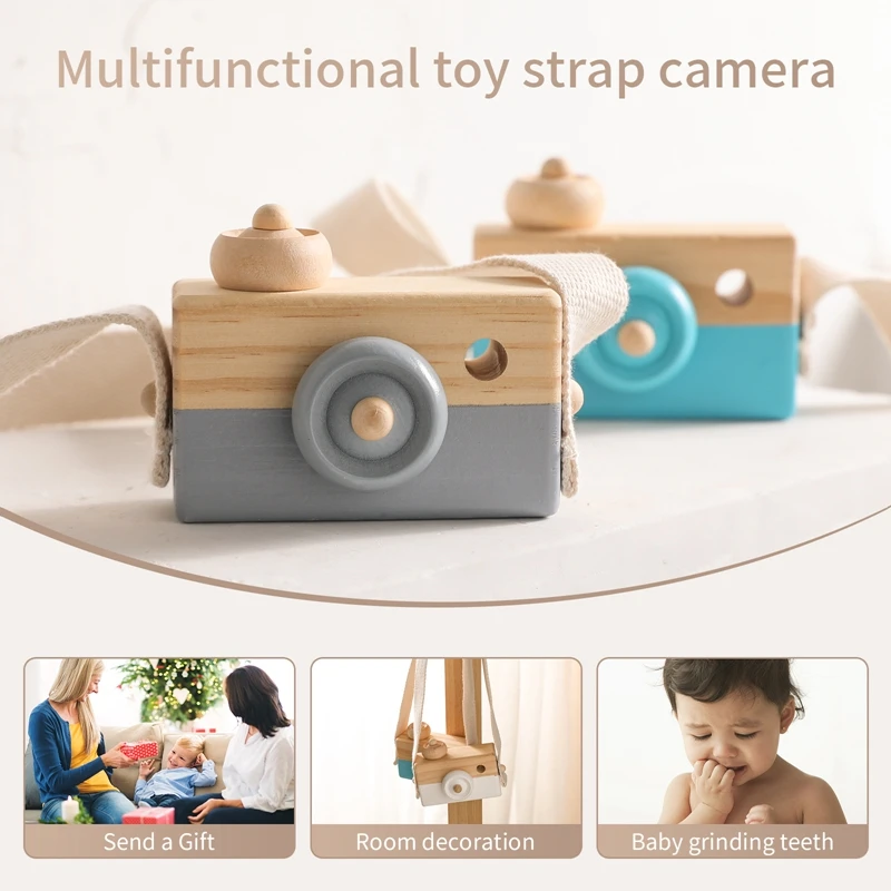 Let\'s Make 1pc Wooden Baby Toys Fashion Camera Pendant Montessori Toys For Children Wooden DIY Presents Nursing Gift Baby Block