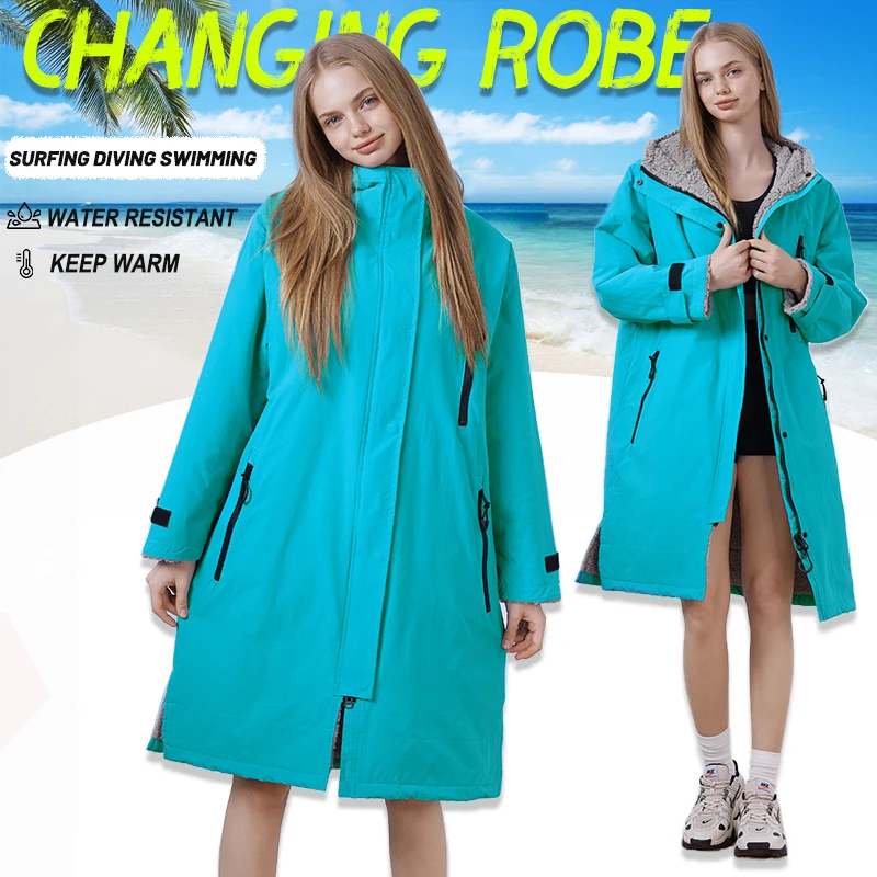 

Waterproof Surf Changing Robe Outdoor Coat Fleece Lined Jacket Keeping Warm Dry Oversized Poncho Coat for Swimming Surfing Beach