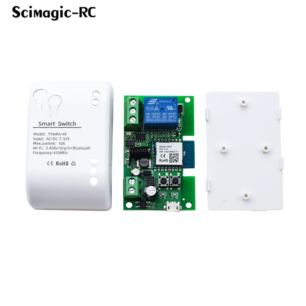 Zigbee 1 way Wireless WiFi Controllable Switch On-Off Breaker Module RF 433.92MHz Remote Control DC 12V 24V 32V 10A 1CH Relay