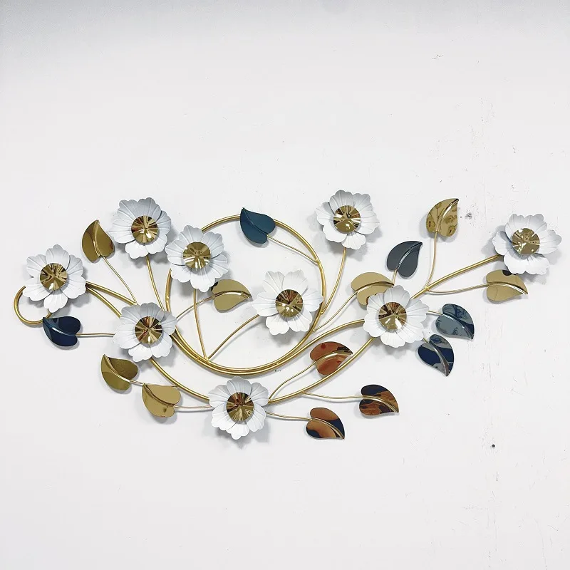 Wrought iron light luxury metal three-dimensional flower wall decoration living room bedroom TV wall decoration titanium new wal
