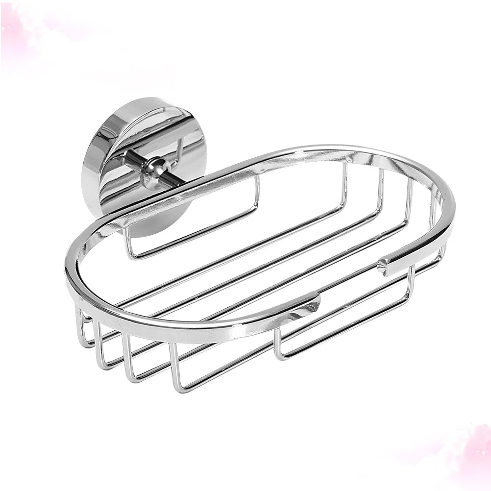 

Silver Round Stainless Steel Soap Box Wall Mounted Storage Holder for Bathroom Shower Tub Counter Draining Function