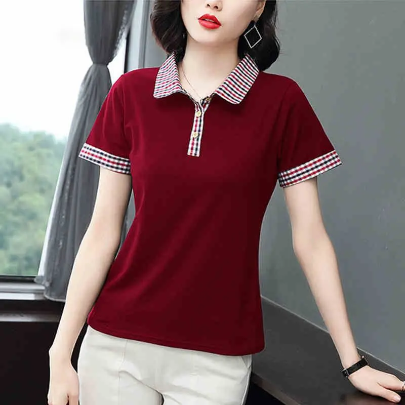 

2023 New Short Sleeve T-shirt for Women Summer Lapels Solid Color Polo Shirt Loose Top for Women Casual Ladies Cotton Clothes