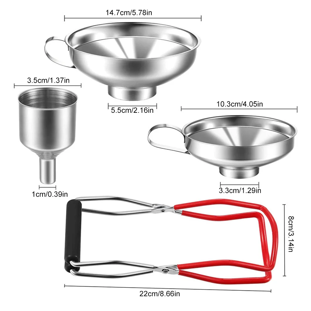 4Pcs Canning Funnel with Grip Handle Stainless Steel Canning Jar Lifter Multi-purpose Filling Funnel for Wide Regular Jars Mason