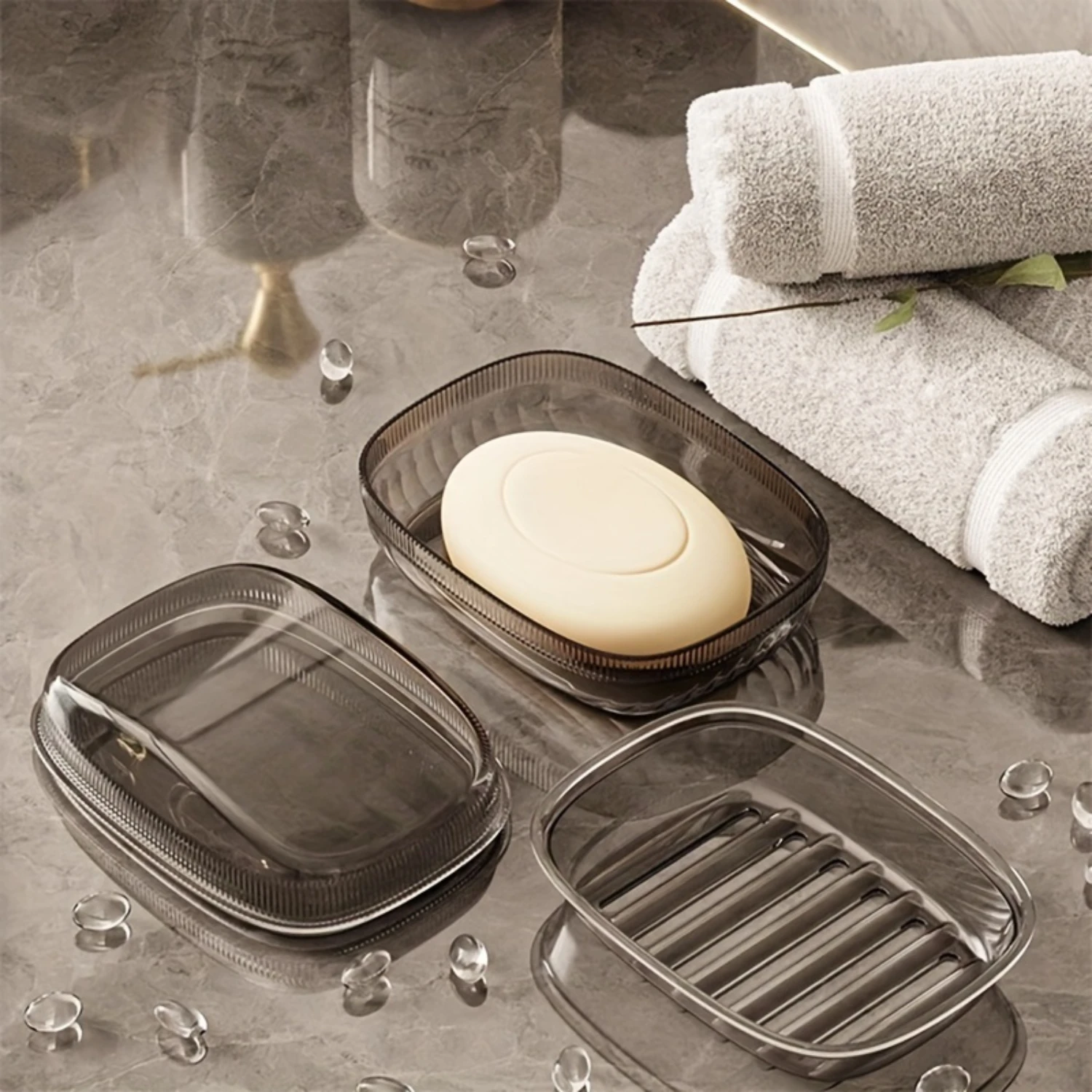 1 قطعة صندوق صابون استنزاف مزدوج الطبقة مع غطاء ، حامل صابون الحمام المرحاض ، صندوق صابون السفر المحمول المنزلي الإبداعي