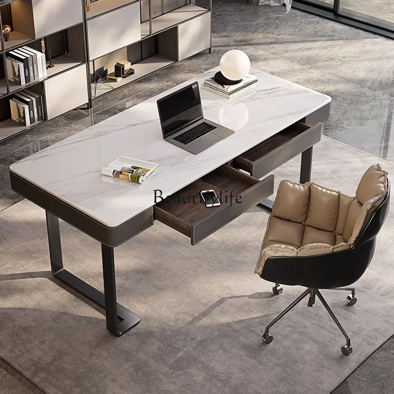 FG28Saddle leather rock slab desk light luxury modern simple home writing table