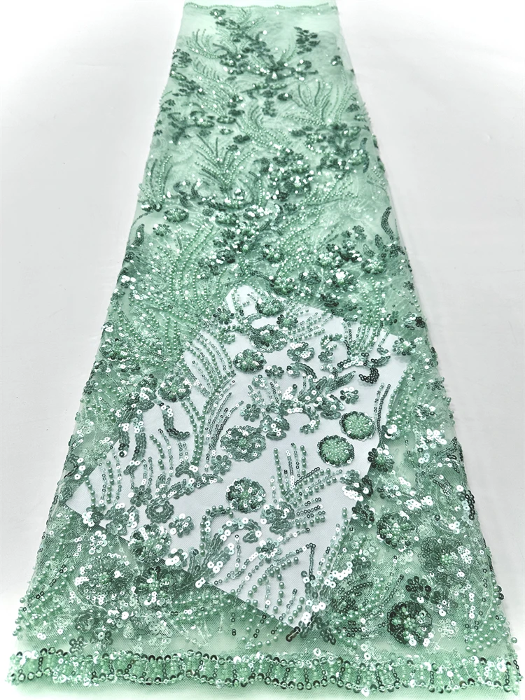 

African Lace Fabric 2025 Sequins Beaded Embroidery Groom Nigerian Bridal High Quality French Tulle Lace Fabric For Wedding