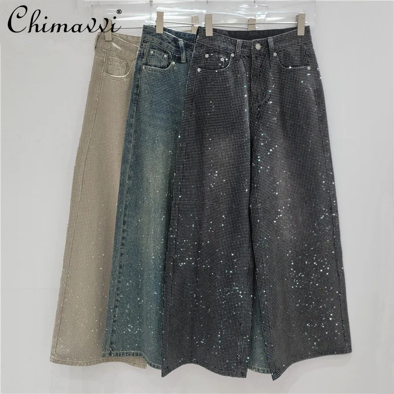 

Широкие джинсы свободного кроя в американском ретро-стиле для женщин, весна 2026, новая модная коллекция, с эффектом потертости и принтом «Звездное небо», длиной в пол