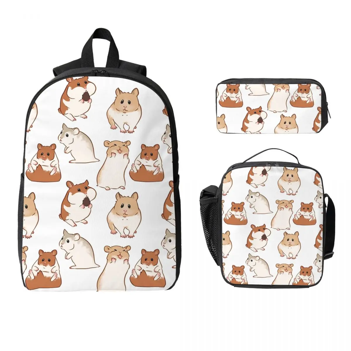 

Cute Hamster Pattern Backpack Student Boys Girls BookBag School Bag Computer Shoulder Bags 3ps Insulated Lunch Bag Pencil Case