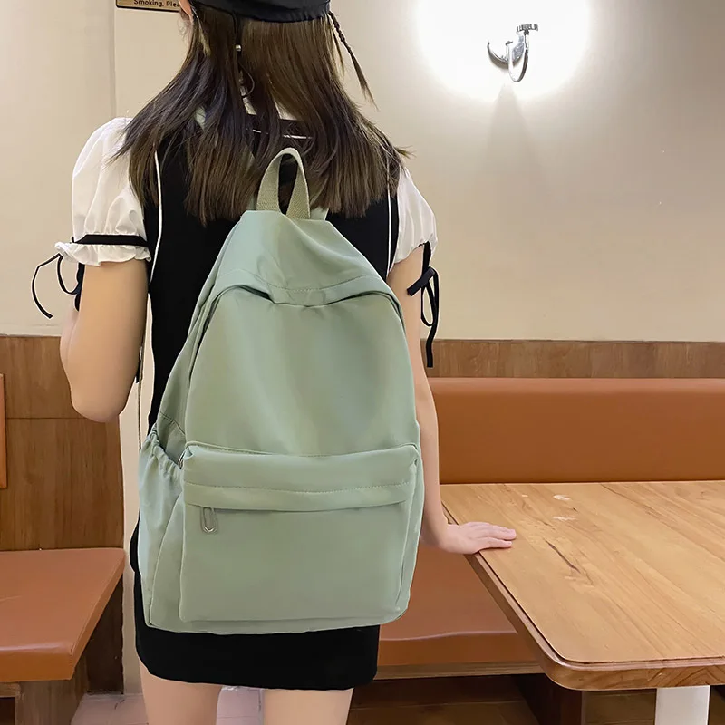 Women Schoolbag Waterproof Large Capacity School Backpack Zipper Solid Color Casual Girl Daypack Bag Student Supply