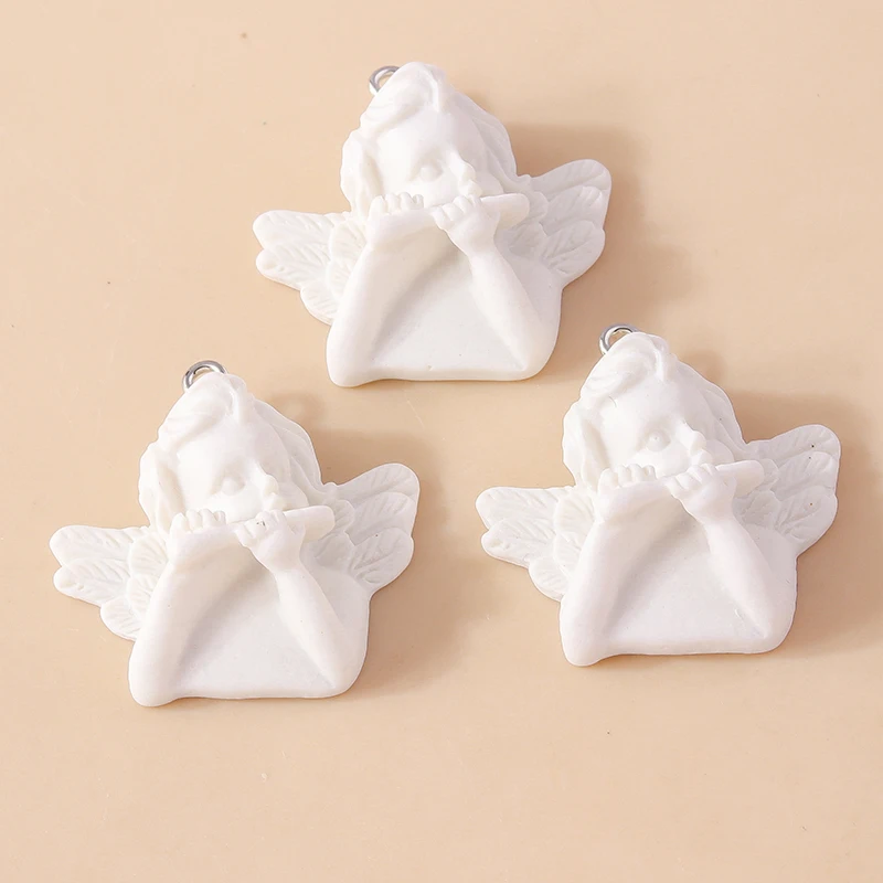 Leslie 10 Stück Harz flache Rückseite weiße Engel Charms Anhänger für Schmuckherstellung DIY Schlüsselanhänger Erkenntnisse Designer Charms – Detail 5