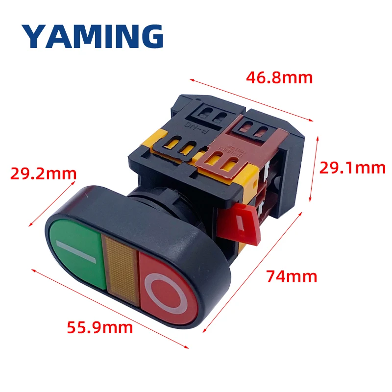 푸시 단추 스위치, 220V AC ON/OFF 시작 중지 APBB-22N, 순간 리셋, LED 조명, 두 위치, 22mm