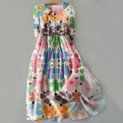 Women Casual Short Sleeve Floral Print Dress Vintage Floral A Line Maxi Dress Boho Single-breasted Pleated Dress Beach Dresses