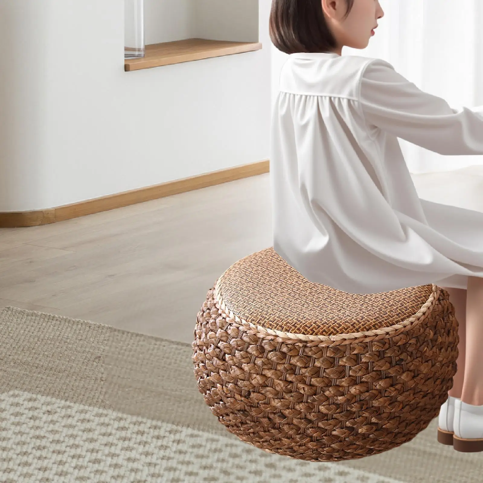 Pouf Ottoman Hand Weaving Creative Decorative Sofa Stool Round Footrest for Bedroom Dorm Home Decoration Living Room Household