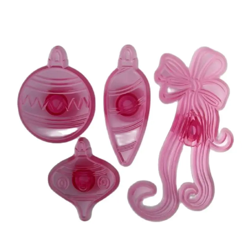 

Free Shipping Plastic 4pcs Transparent Baubles& Bow Decoration DIY Fondant Cookie Molds Set HB0560