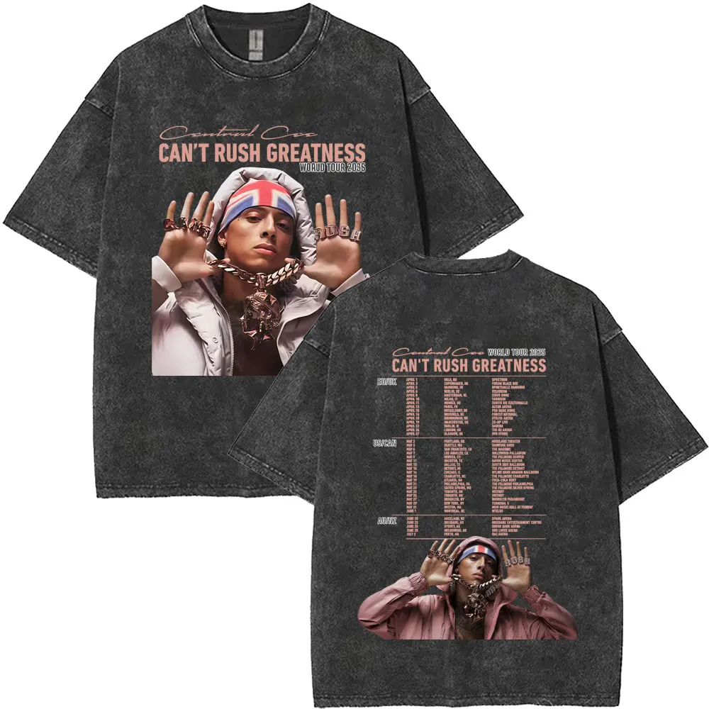

Washed Vintage Rapper Central Cee CAN'T RUSH GREATNESS World Tour 2025 T Shirt Men Women Clothing Hip Hop Retro Oversized Tshirt