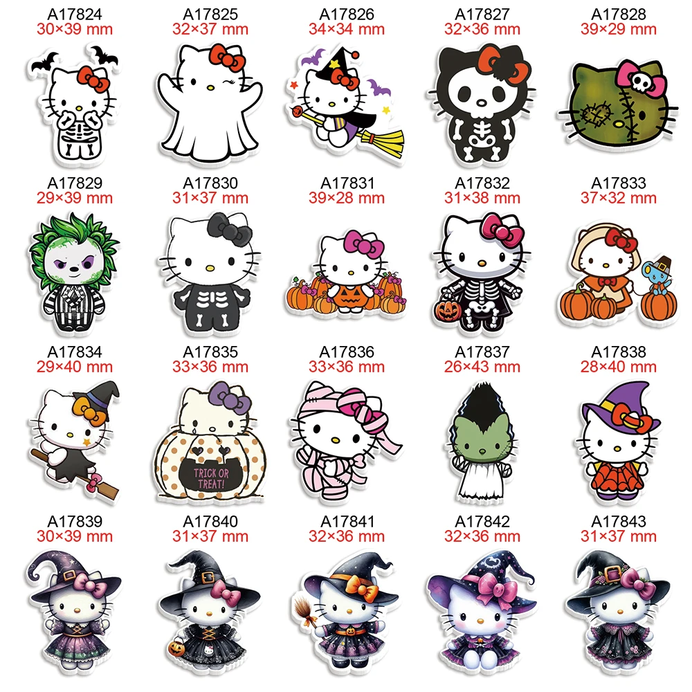 Cartoon Halloween Hello Kitty Planar Resin Printed for DIY Holiday Hairbow Accessories Craft Handmade Material 30pcs