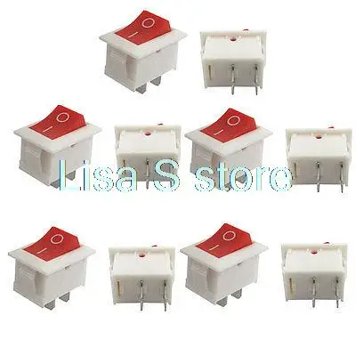 

10 Pcs SPST Red Button On/Off Rocker Switch White AC 6A/250V 10A/125V